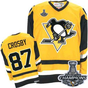 Herren Pittsburgh Penguins Eishockey Trikot Sidney Crosby #87 Authentic Throwback Gold CCM Stanley Cup Champions